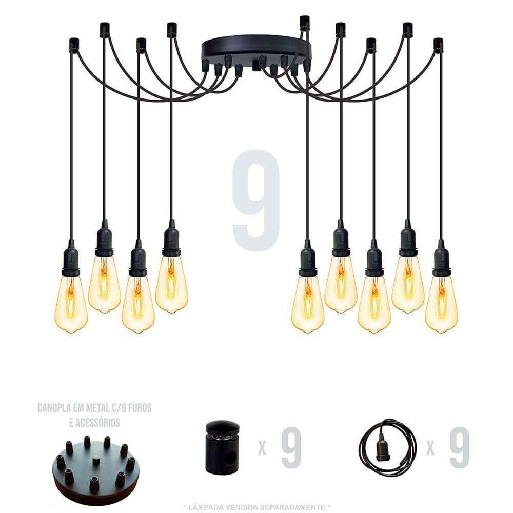Lustre Aranha Com 9 Pendentes (2m Cabo Preto+ Soquetes + Canopla) - 2
