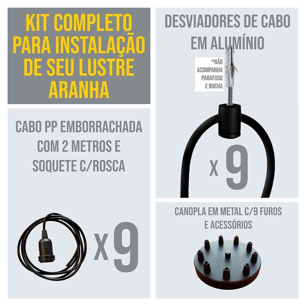 Lustre Aranha Com 9 Pendentes (2m Cabo Preto+ Soquetes + Canopla) - 4