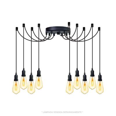Lustre Aranha Com 9 Pendentes (2m Cabo Preto+ Soquetes + Canopla)