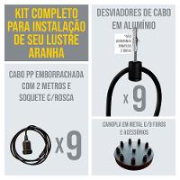 Lustre Aranha Com 9 Pendentes (2m Cabo Preto+ Soquetes + Canopla)