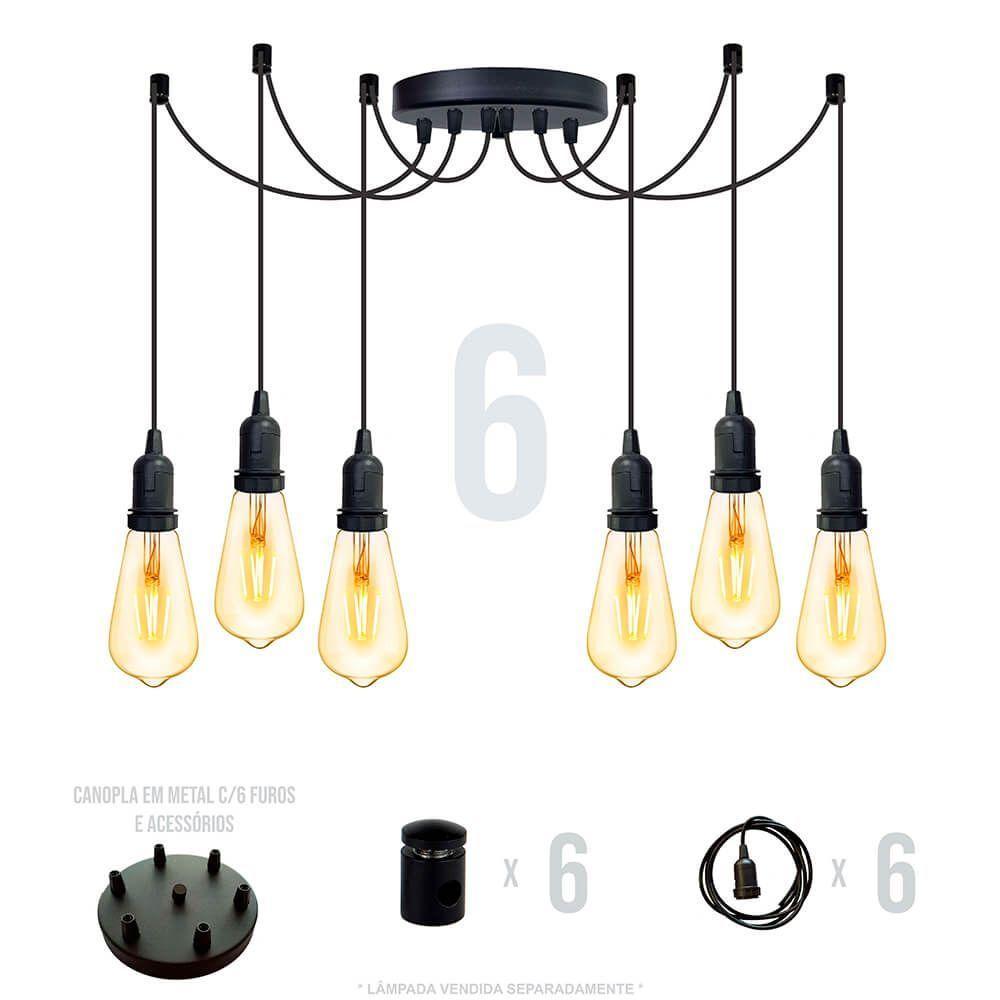 Lustre Aranha Com 6 Pendentes De 2 M + Soquetes - 3