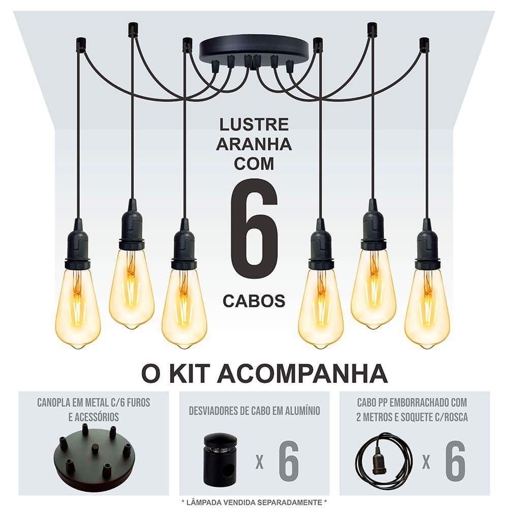 Lustre Aranha Com 6 Pendentes De 2 M + Soquetes - 4