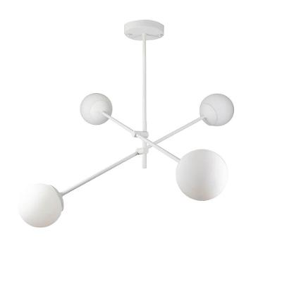 Lustre Lirio Com 4 Globos Esfera De Vidro Branco - Branco