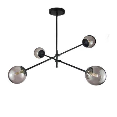 Lustre Lirio Preto Com 4 Globos Esfera De Vidro Fume - Preto