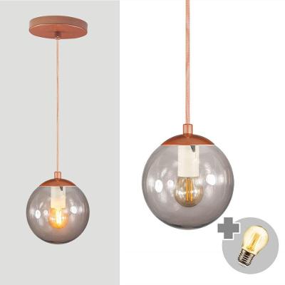Pendente Bronze C/ Globo De Vidro Fume De 14cm + Led 2w