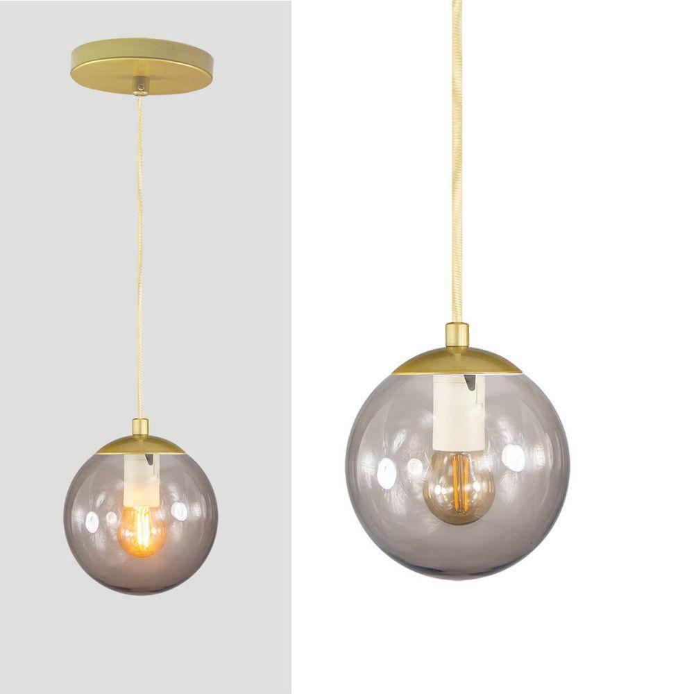Pendente Globo Esfera De Vidro Fumê 14cm - Ouro - 1