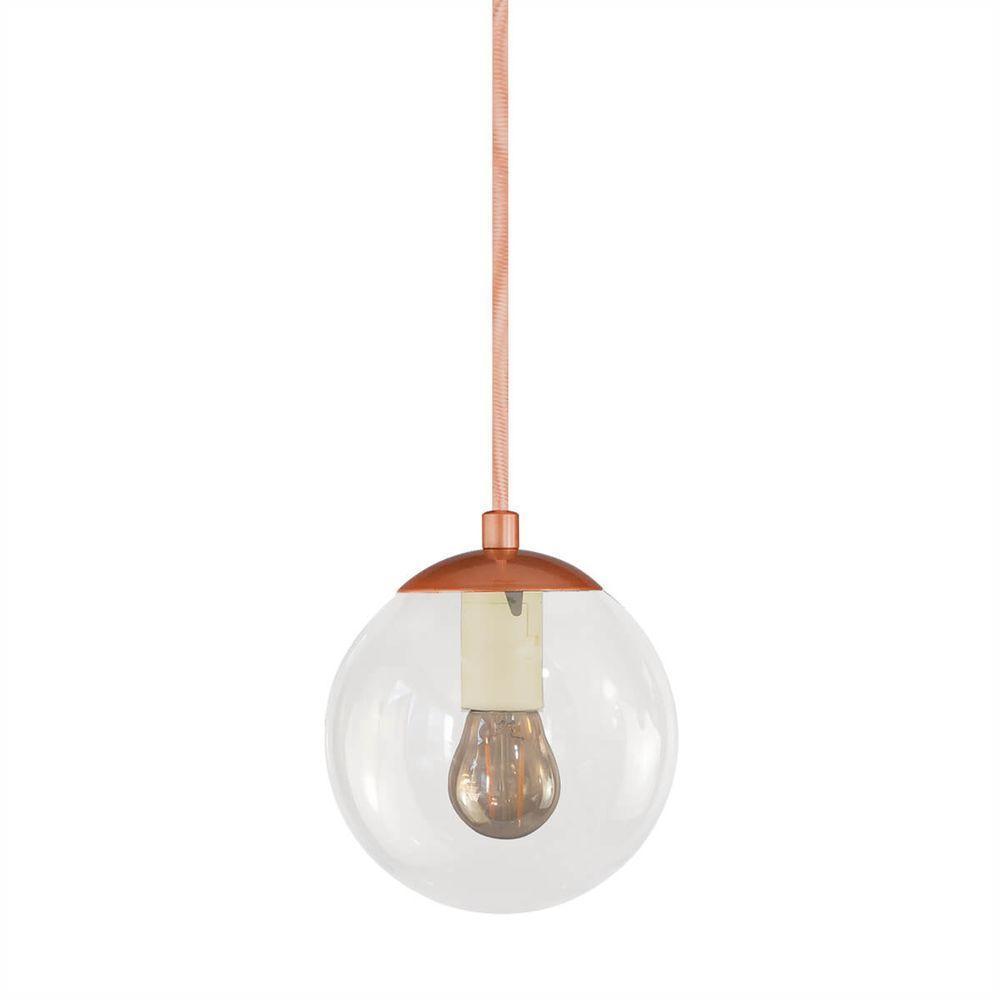 Pendente Bronze C/ Globo De Vidro Cristal De 14cm + Led 2w - 3