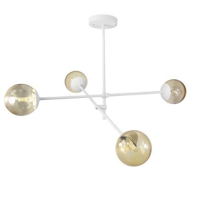 Lustre Lirio Com 4 Globos Esfera De Vidro âmbar - Branco