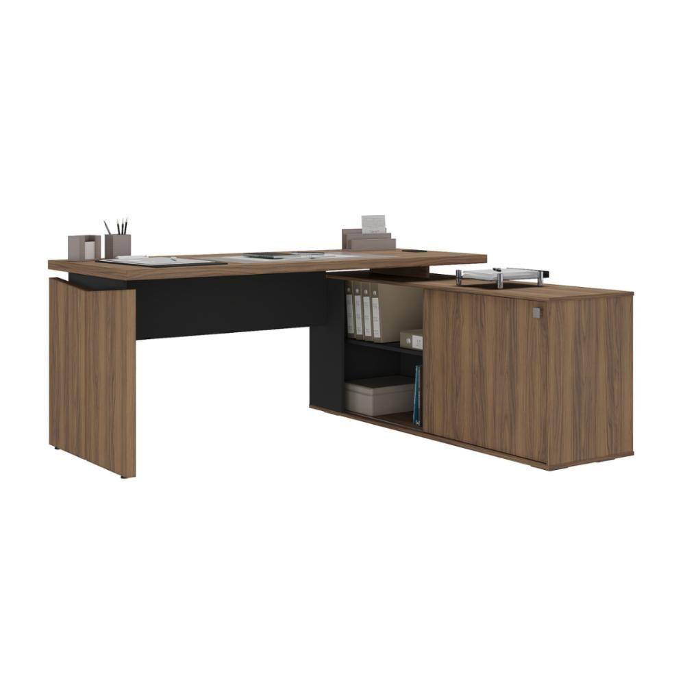 Mesa Em L Joinville E Balcão 4 Portas Nogal Preto - 5