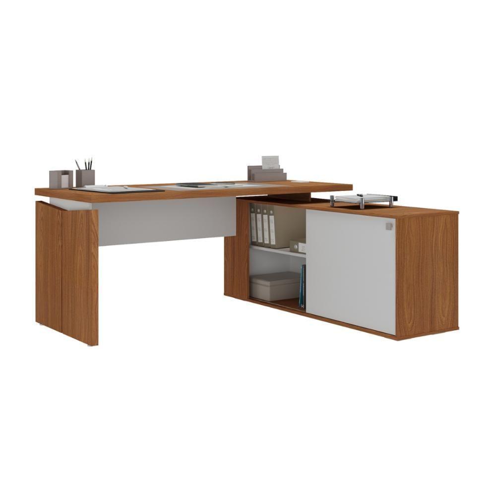 Mesa Em L Joinville E Balcão 4 Portas Freijó Branco - 5