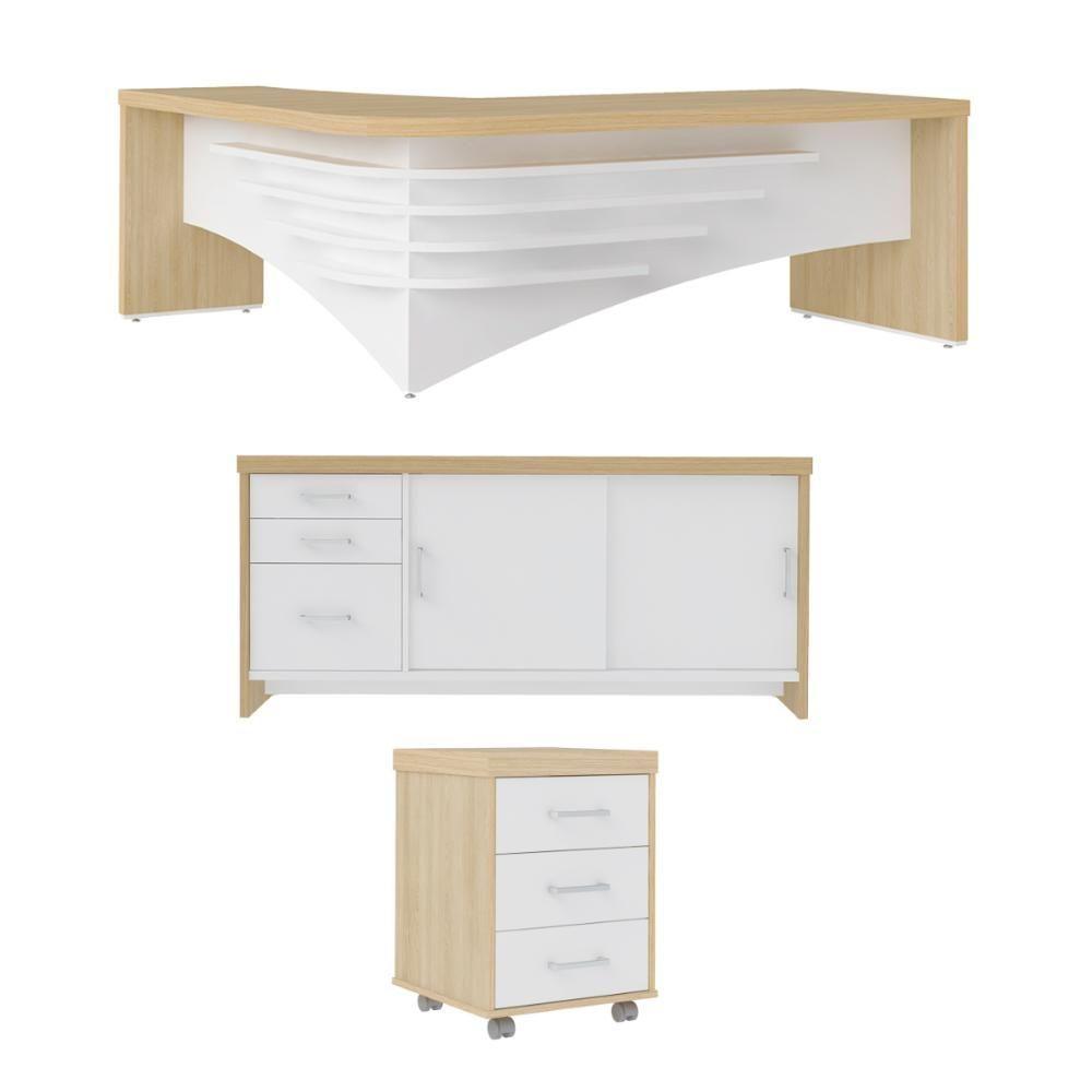 Jogo Completo Escritório Aveiro Carvalho Branco - 1