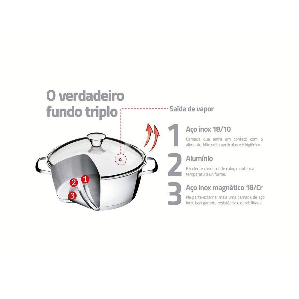 Caçarola Funda Tramontina Allegra Em Aço Inox Com Fundo Triplo E Tampa De Vidro 22 Cm 4,2 L - 2