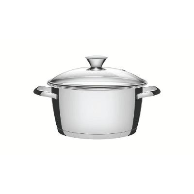 Caçarola Funda Tramontina Allegra Em Aço Inox Com Fundo Triplo E Tampa De Vidro 22 Cm 4,2 L