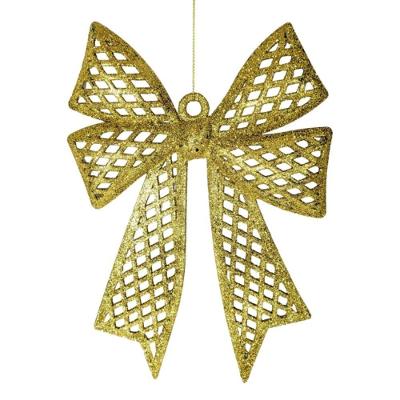 Kit 2 Enfeites árvore Natal Laço Dourado Glitter 24cm
