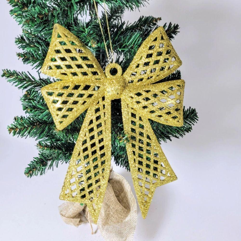 Kit 4 Enfeites árvore Natal Laço Dourado Glitter 24cm - 3
