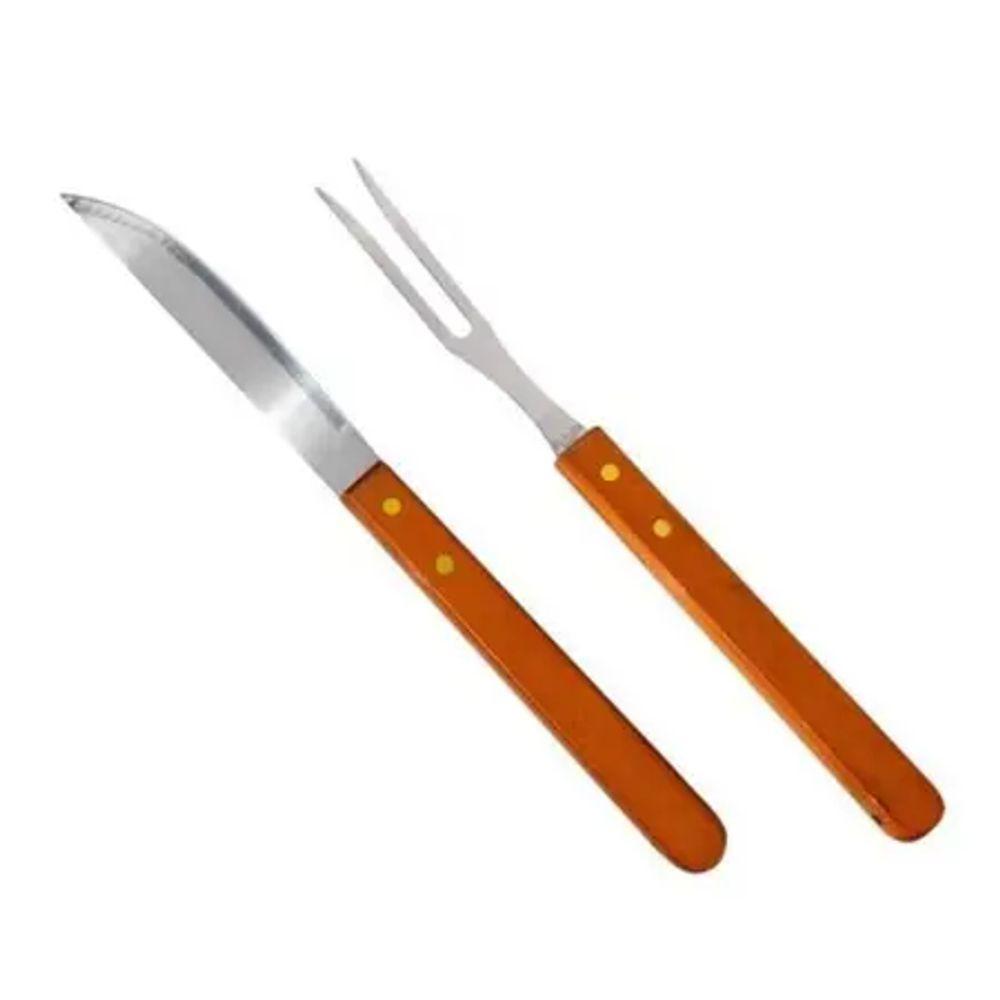 Kit Conjunto Para Churrasco Madeira E Inox 2 Peças - 1