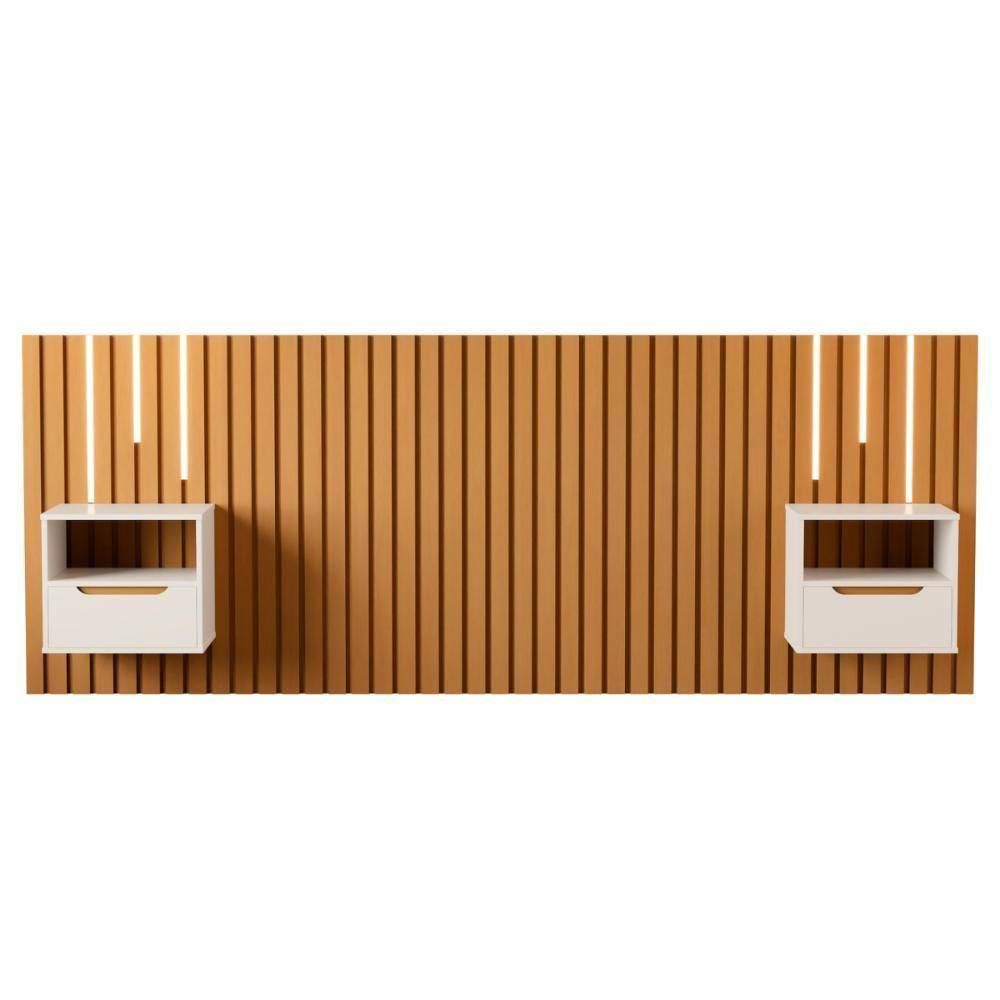 Cabeceira Com Mesas De Cabeceira E Led Oita Nature Pérola - 1