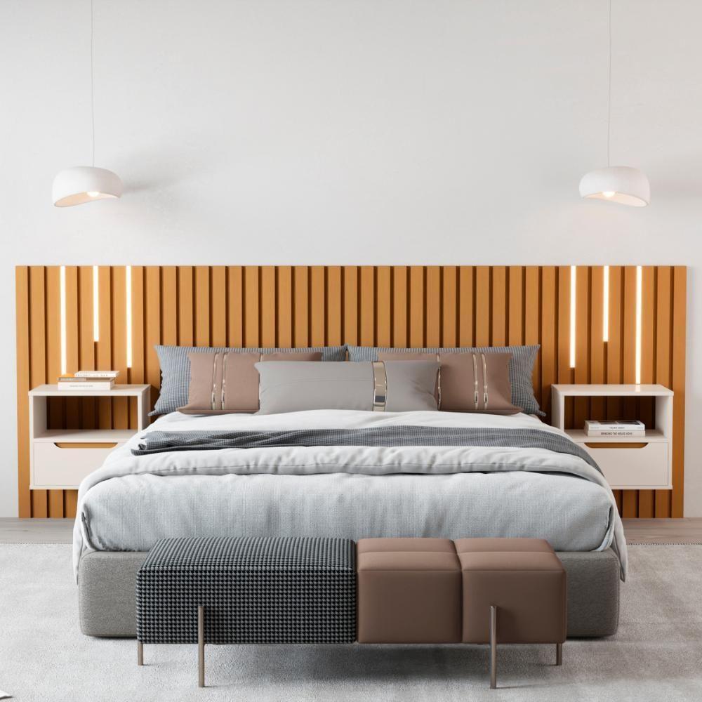 Cabeceira Com Mesas De Cabeceira E Led Oita Nature Pérola - 2