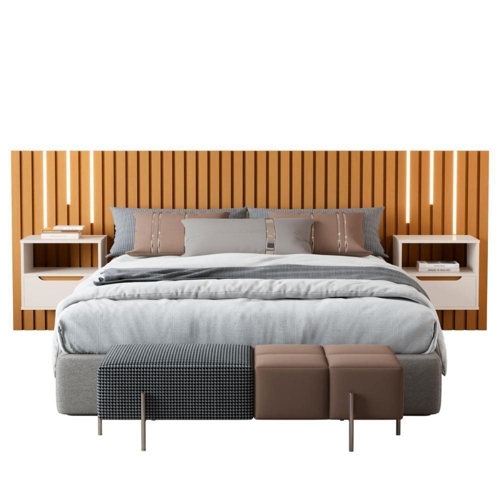 Cabeceira Com Mesas De Cabeceira E Led Oita Nature Pérola - 3