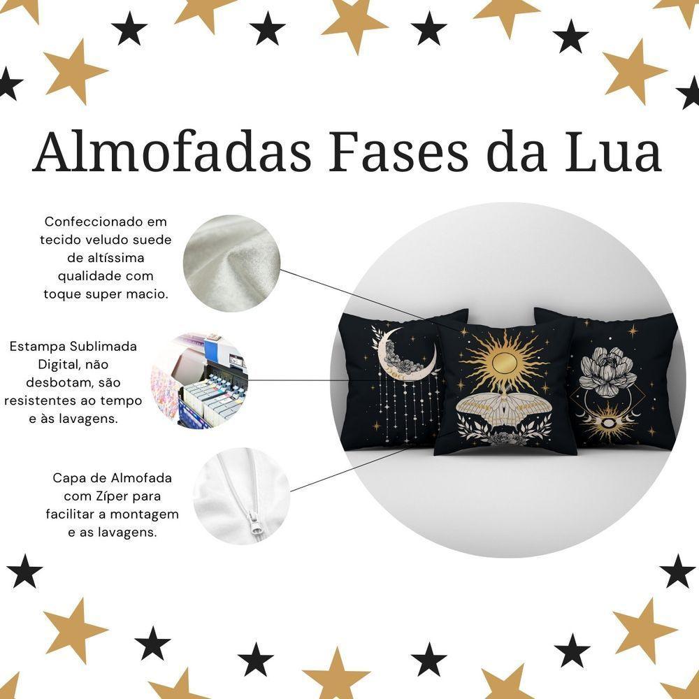 Kit Trio De Almofadas Cheias Fases Da Lua Estampadas Em Veludo Suede 45cm X 45cm Cor Preto - 2