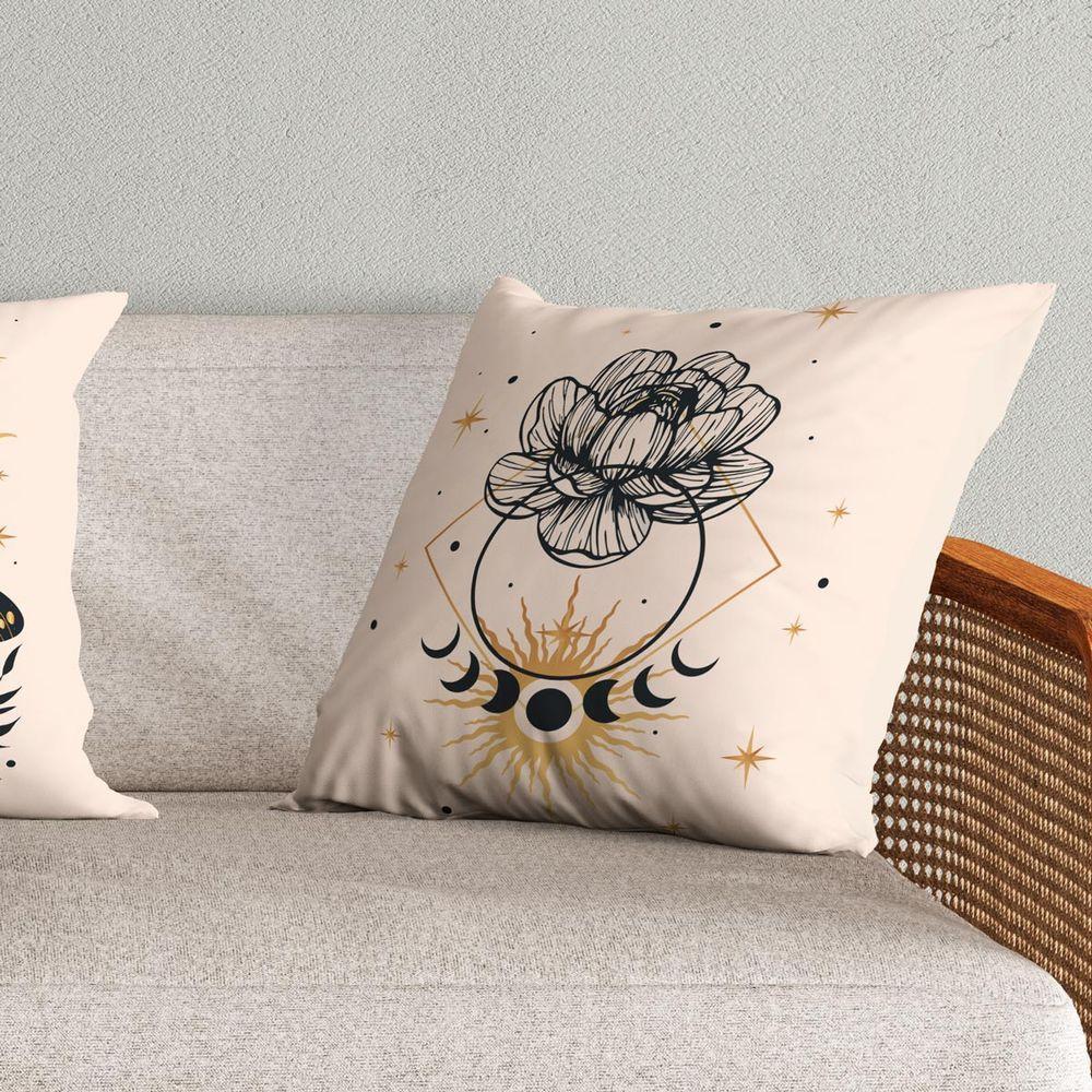 Kit Trio De Almofadas Cheias Fases Da Lua Estampadas Em Veludo Suede 45cm X 45cm Cor Bege - 6