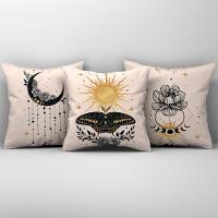 Kit Trio De Almofadas Cheias Fases Da Lua Estampadas Em Veludo Suede 45cm X 45cm Cor Bege - 1