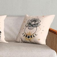 Kit Trio De Almofadas Cheias Fases Da Lua Estampadas Em Veludo Suede 45cm X 45cm Cor Bege - 6