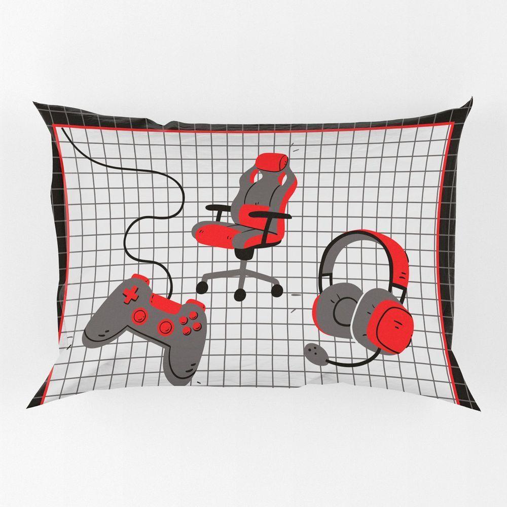 Porta Travesseiro Fronha Avulsa Game Streamer 70cm X 50cm - Estampa Digital Geek Nerd Cor Vermelho - 1