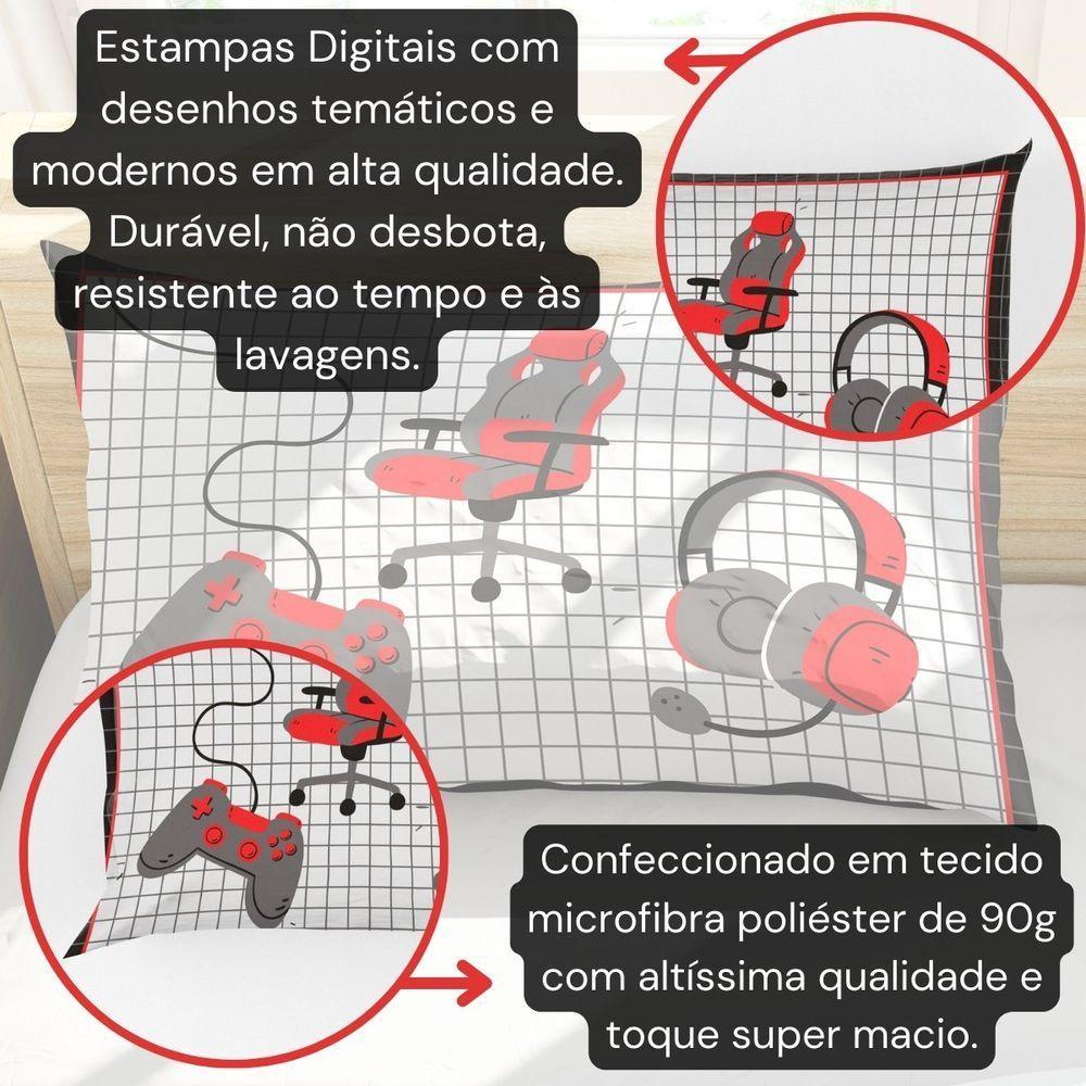 Porta Travesseiro Fronha Avulsa Game Streamer 70cm X 50cm - Estampa Digital Geek Nerd Cor Vermelho - 2