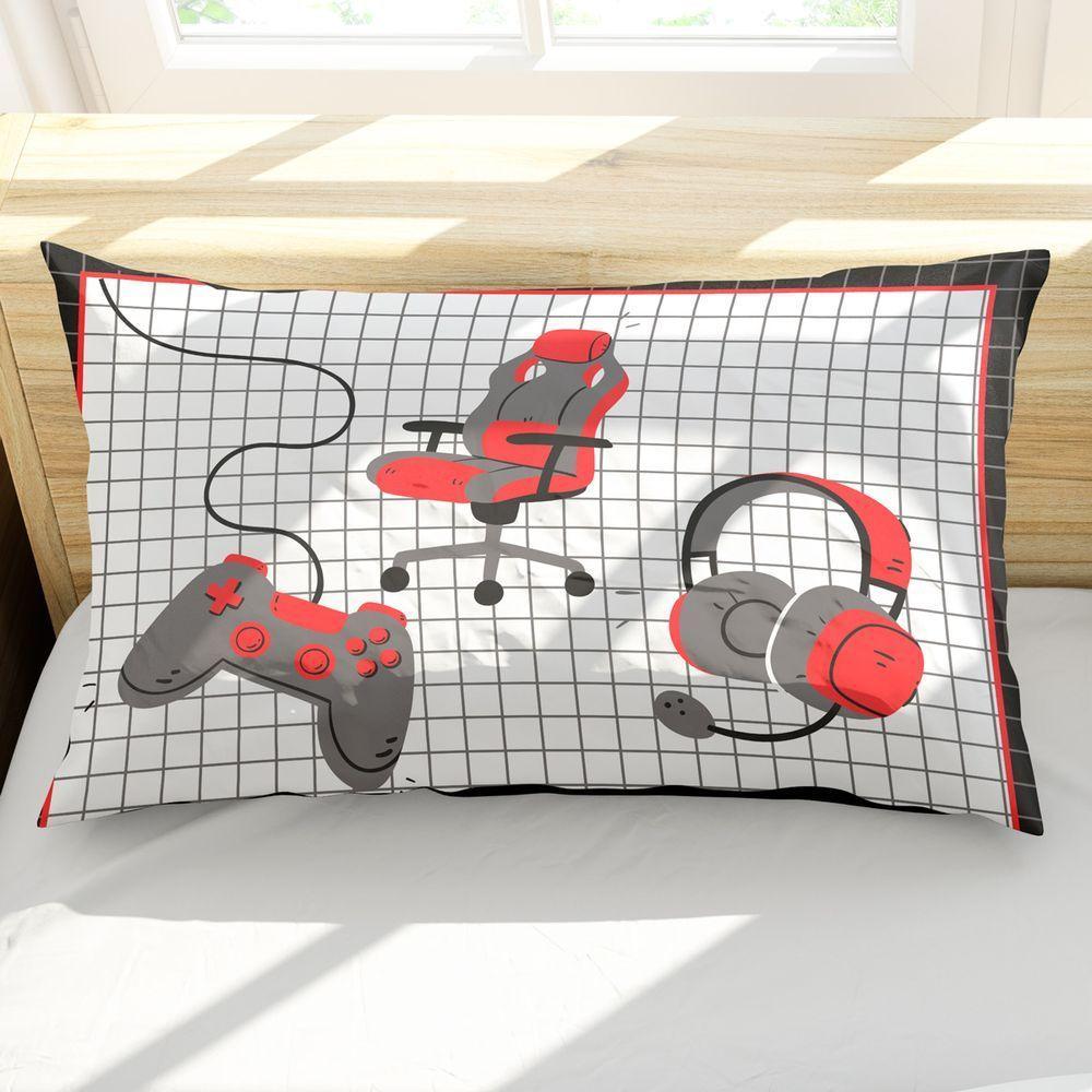 Porta Travesseiro Fronha Avulsa Game Streamer 70cm X 50cm - Estampa Digital Geek Nerd Cor Vermelho - 3