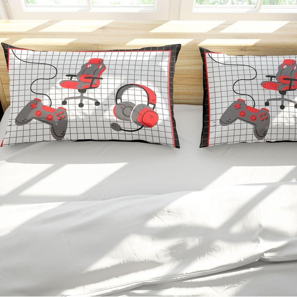 Porta Travesseiro Fronha Avulsa Game Streamer 70cm X 50cm - Estampa Digital Geek Nerd Cor Vermelho - 4