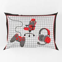 Porta Travesseiro Fronha Avulsa Game Streamer 70cm X 50cm - Estampa Digital Geek Nerd Cor Vermelho - 1