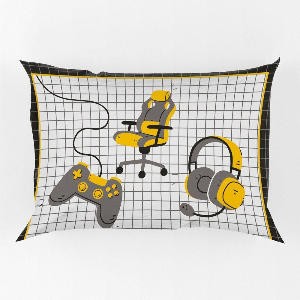 Porta Travesseiro Fronha Avulsa Game Streamer 70cm X 50cm Estampa Digital Geek Nerd Cor Amarelo - 1