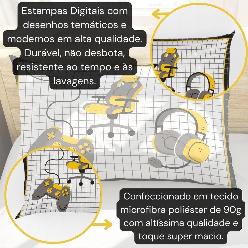 Porta Travesseiro Fronha Avulsa Game Streamer 70cm X 50cm Estampa Digital Geek Nerd Cor Amarelo - 2
