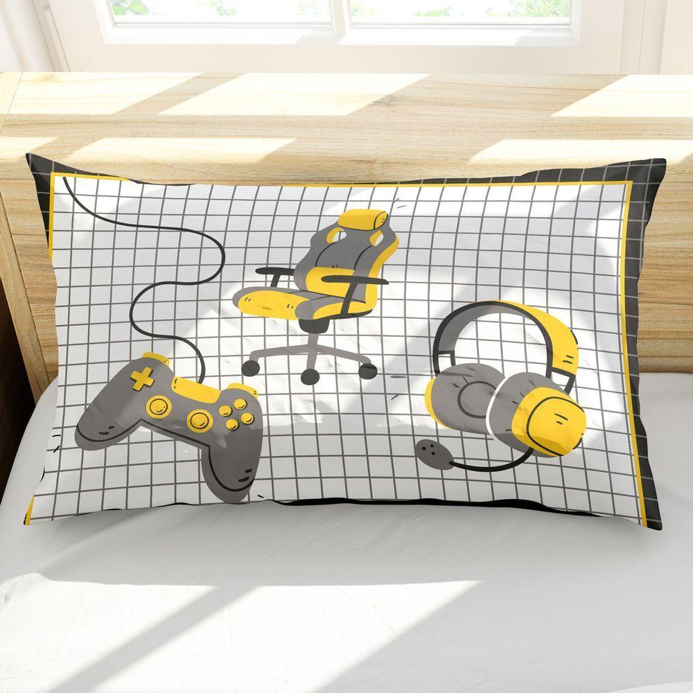 Porta Travesseiro Fronha Avulsa Game Streamer 70cm X 50cm Estampa Digital Geek Nerd Cor Amarelo - 4