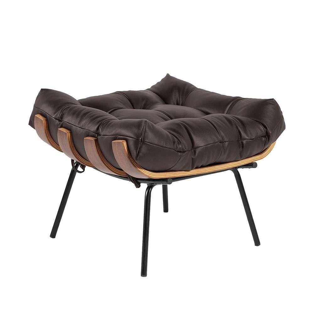 Kit Poltrona Costela Com Puff Para Sala Couro Puro Marrom - 3