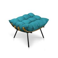 Kit Poltrona Costela Com Puff Para Sala Veludo Azul Tiffany - 5