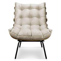 Kit Poltrona Costela Com Puff Para Sala Suede Bege - 8