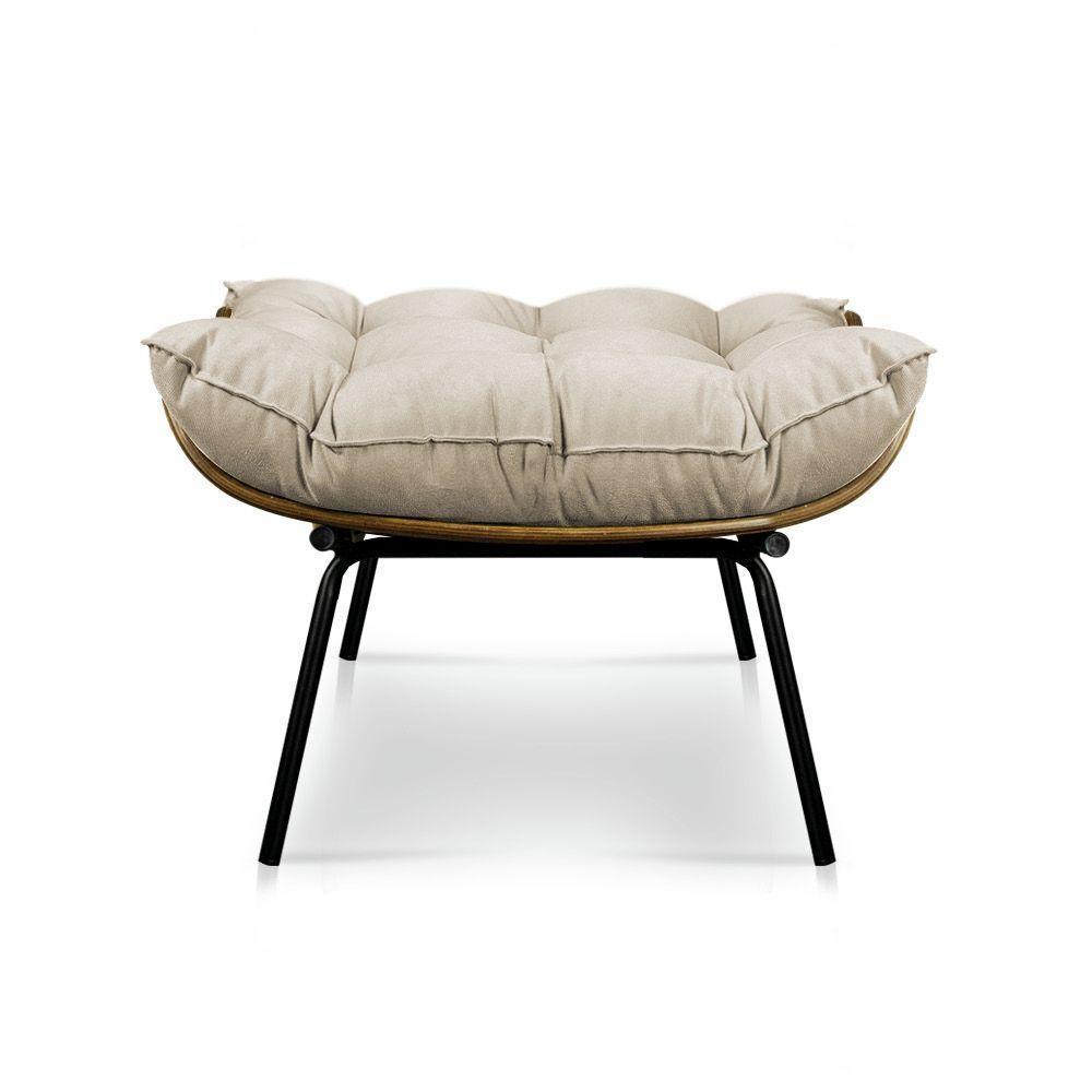 Kit Poltrona Costela Com Puff Para Sala Suede Nude - 5