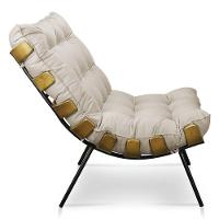 Kit Poltrona Costela Com Puff Para Sala Suede Nude - 6