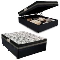 Cama Baú Casal Sintético + Colchão Casal Ortobom Iso Dupla Face 60x138x188 preto - 1
