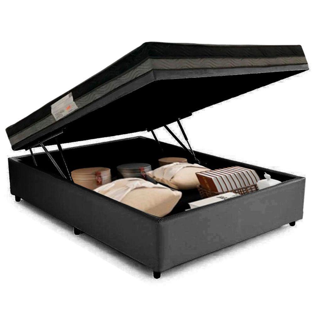 Cama Baú Casal Sintético + Colchão Casal Ortobom Iso Dupla Face 60x138x188 cinza - 3