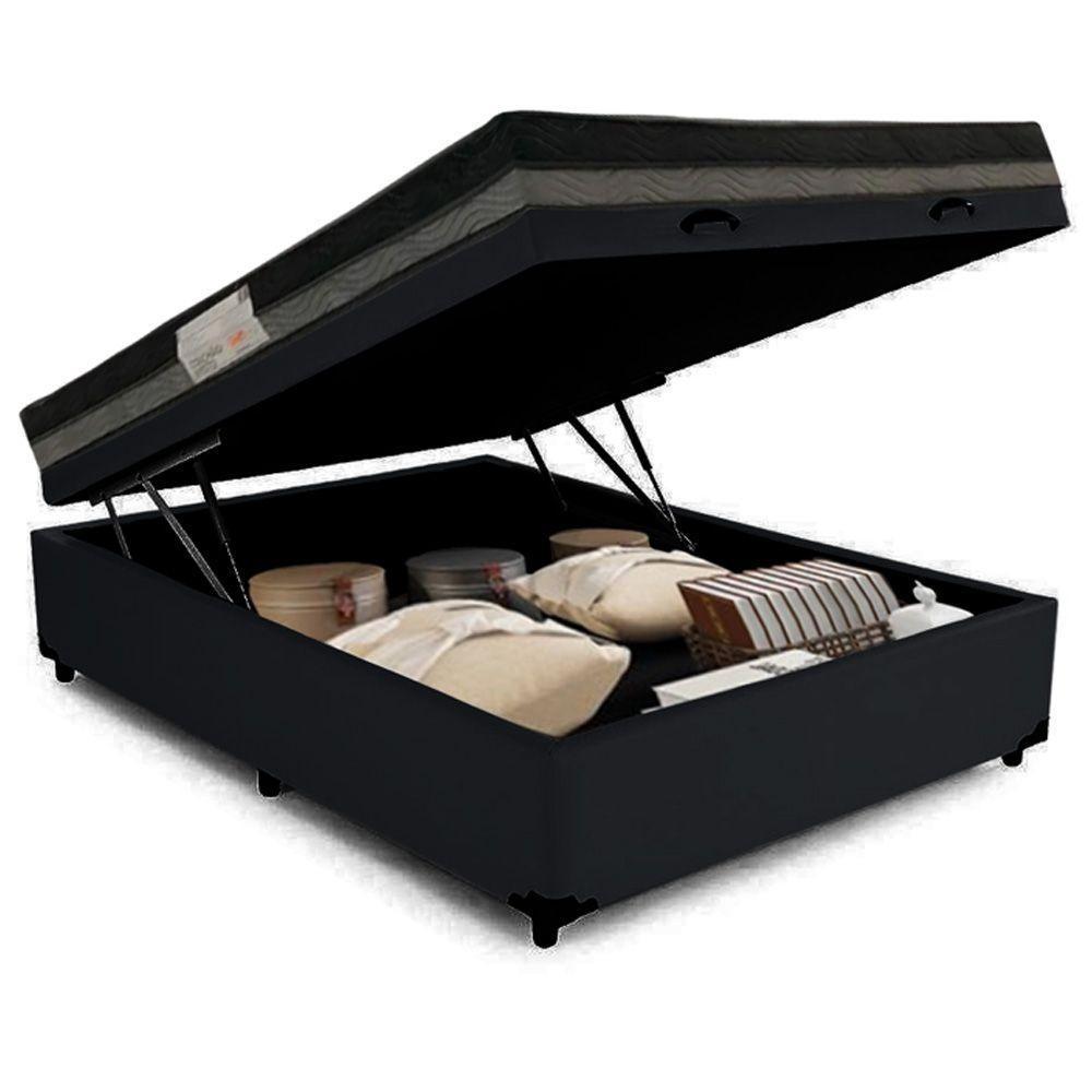 Cama Baú Casal Sintético + Colchão Casal Ortobom Iso Dupla Face 60x138x188 preto - 2