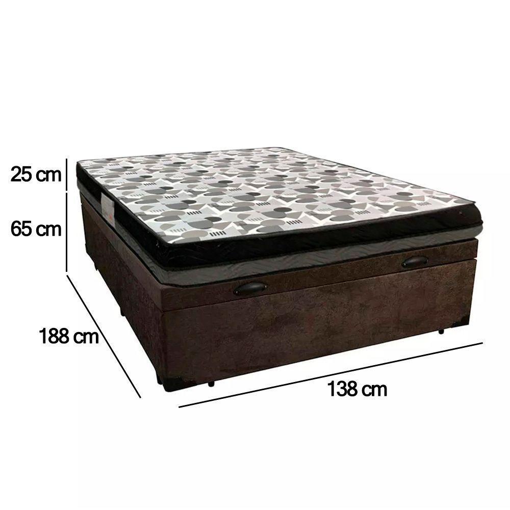 Cama Baú Casal Suede + Colchão Casal Ortobom Iso Dupla Face 60x138x188 marrom - 2