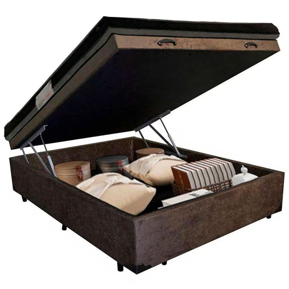 Cama Baú Casal Suede + Colchão Casal Ortobom Iso Dupla Face 60x138x188 marrom - 3