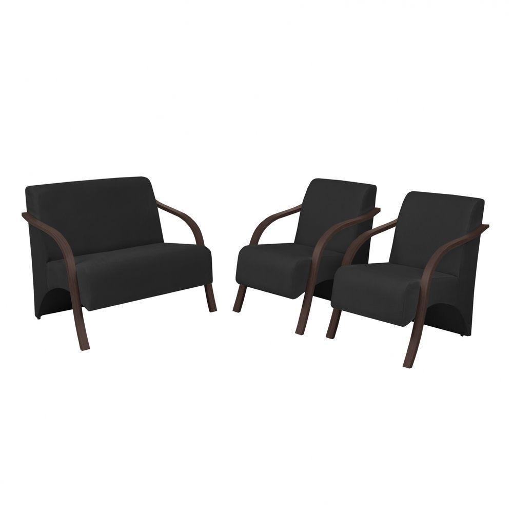 Conjunto Poltronas Vênus 1 Dois Lugares 2 Um Lugar Braços Em Madeira 1 Namoradeira D Salla Suede - 1