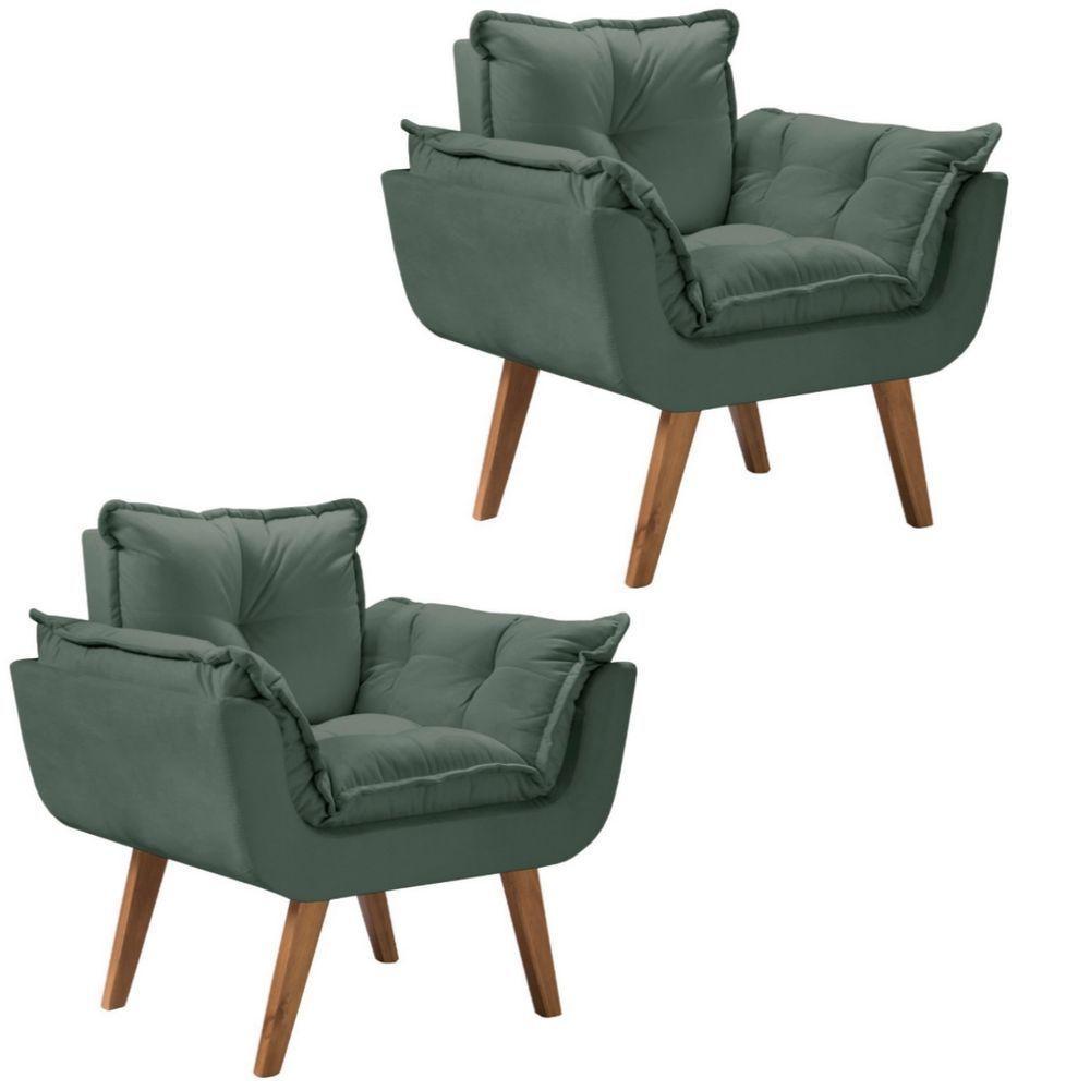 Kit 2 Poltronas Opalla Pés Palito 1 Lugar D Salla Suede - 1