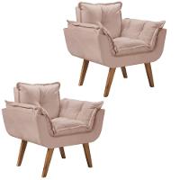 Kit 2 Poltronas Opalla Pés Palito 1 Lugar D Salla Suede - 1