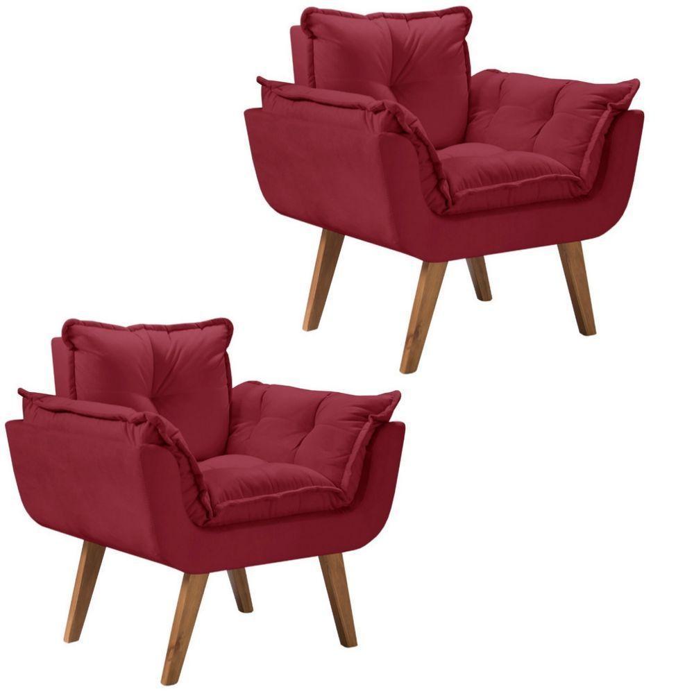 Kit 2 Poltronas Opalla Pés Palito 1 Lugar D Salla Suede - 1