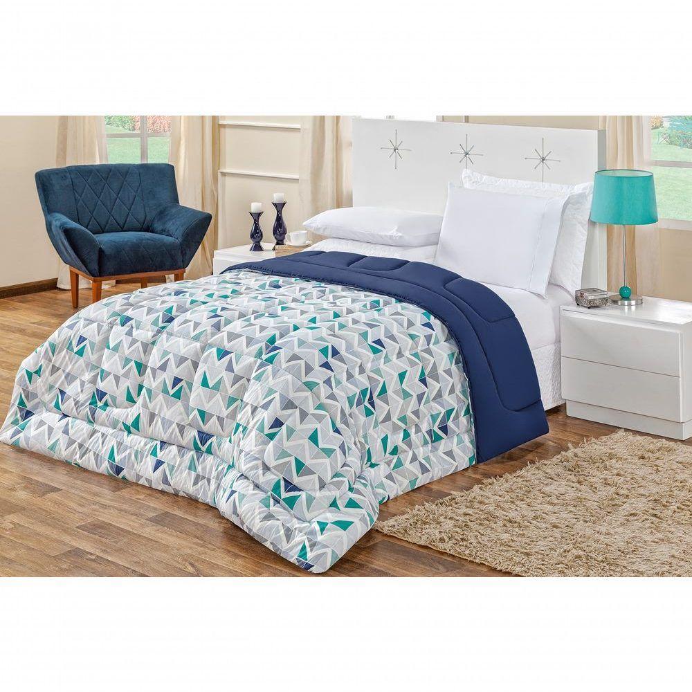 Edredom Dupla Face King Quality 01 Peça - Geométrico Azul - 2
